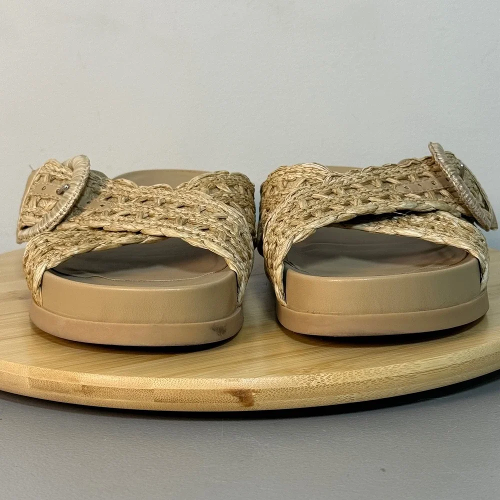 Marc Fisher Welti Woven Buckle Platform Sandal Women's 10M‎ Tan Nude Straw BOHO